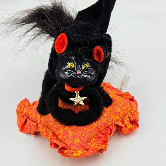 Annalee 2009 Moonlight Witch Cat On Pillow Halloween Black Orange Kitten Doll - Picture 6 of 14